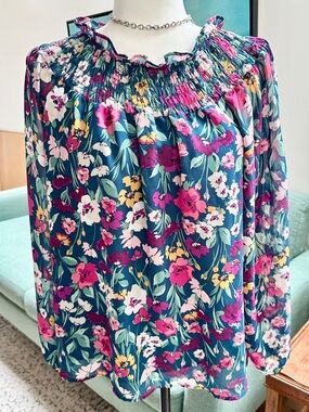 LOFT Floral Blouse | Size Small | Sheer, Fully Lined | Polyester